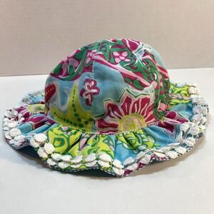 Mud Pie Toddler Girl Beach Sun Flowers Colorful Bucket Hat 12-2T Blue Pink Green